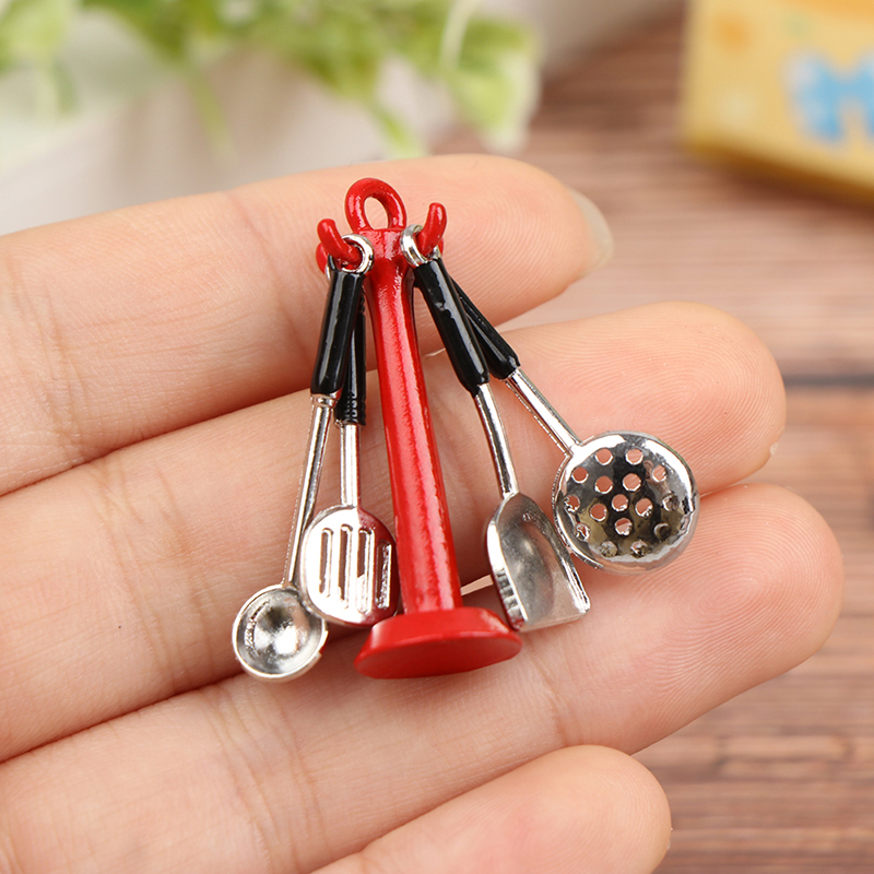 Kids Toys Kitchen Set - 1:12 Dollhouse Kitchen Utensil Vertical Hanging